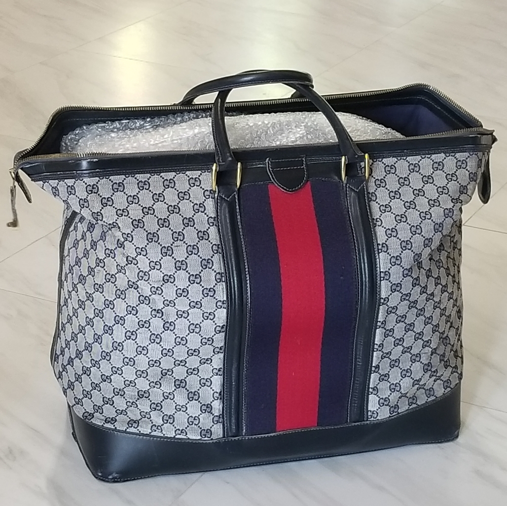 Fabulous Rare Vintage Gucci web travel weekender Boston Train Case luggage bag - Picture 2 of 16